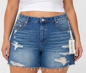 NWT BLANKNYC Distressed Denim Shorts 16W Raw Hem Medium Wash Plus Size
